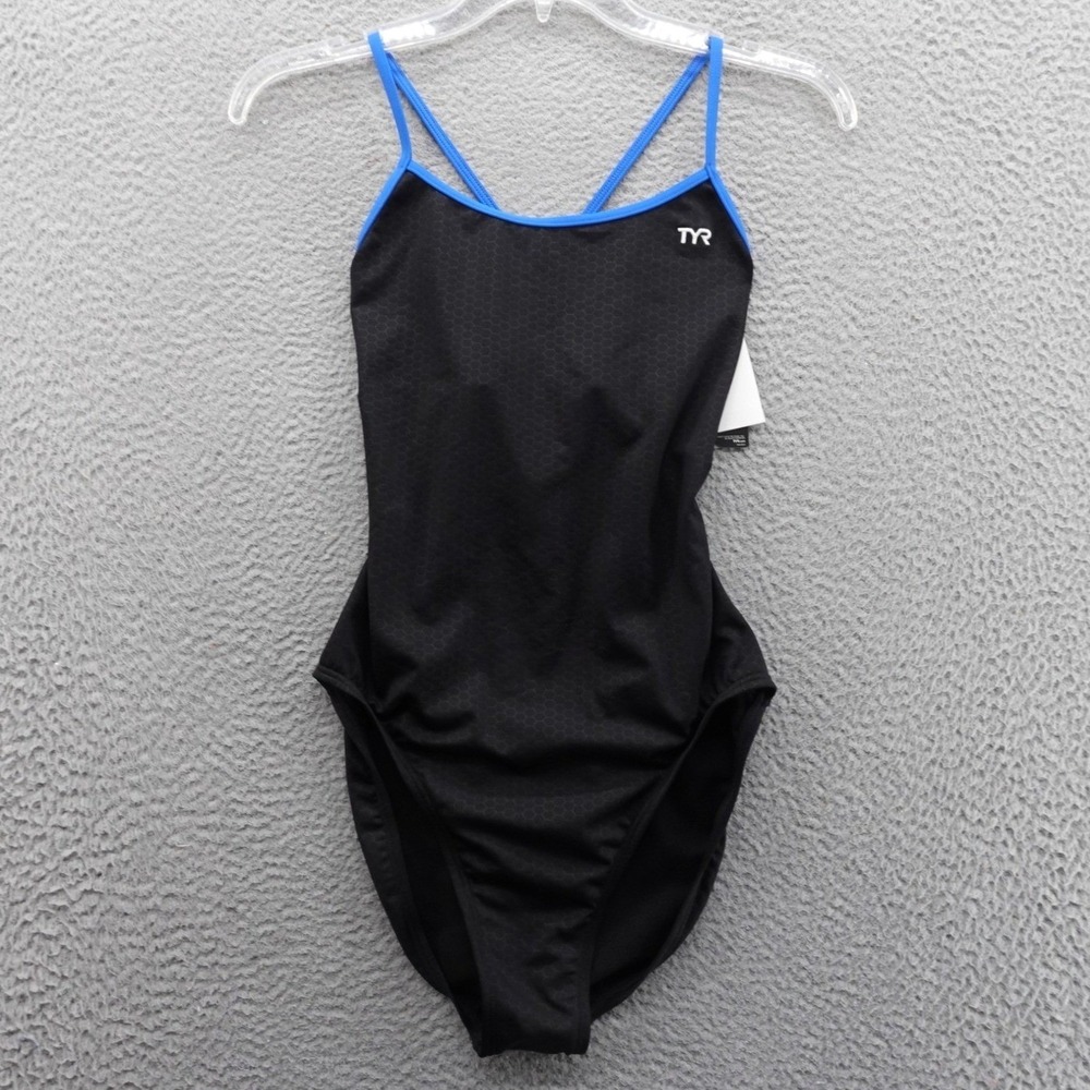 TYR Women's Black One-Piece Swimsuit with Blue Trim